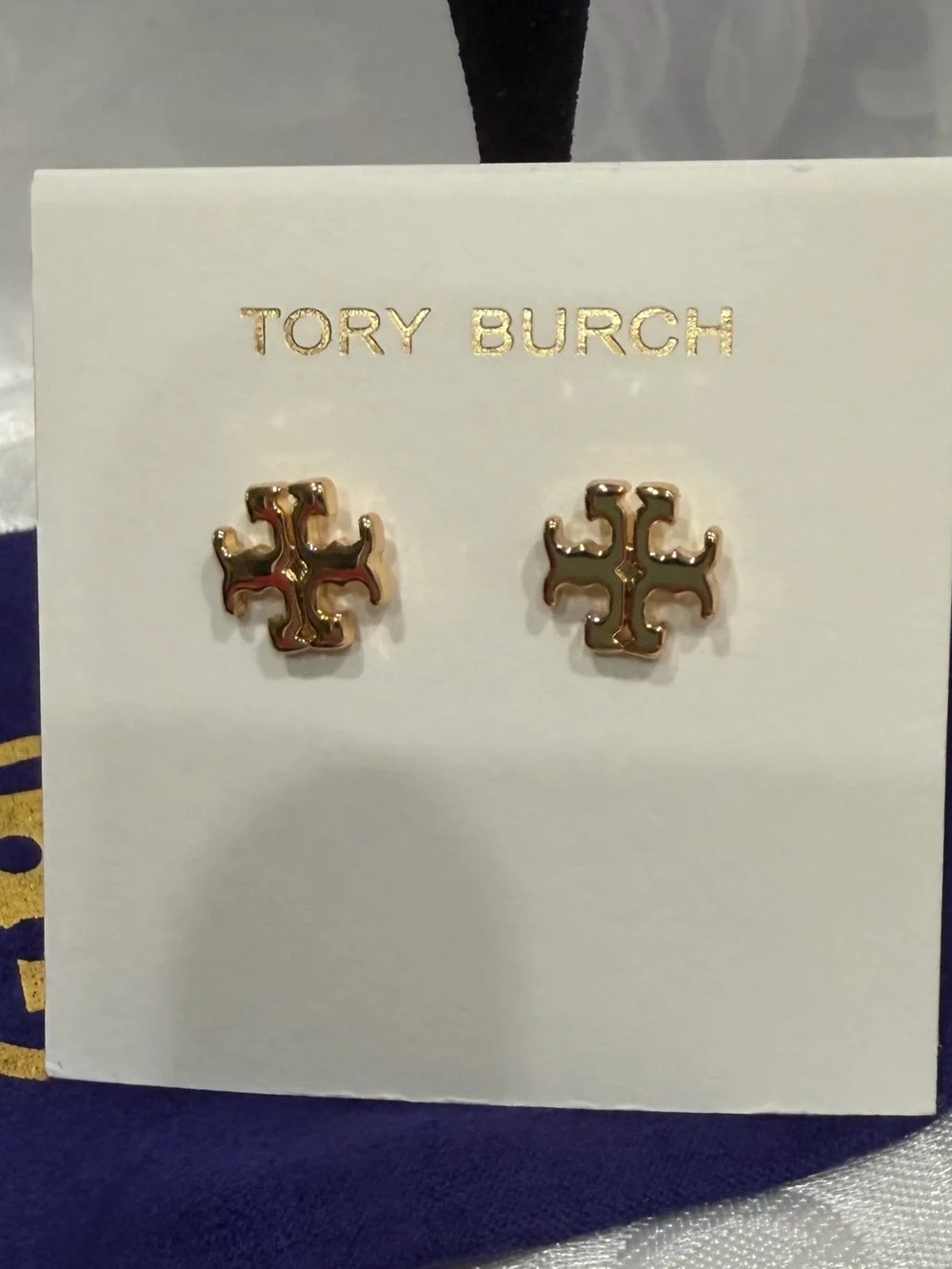 Tory Burch Gold Logo Stud Earrings - Gold New